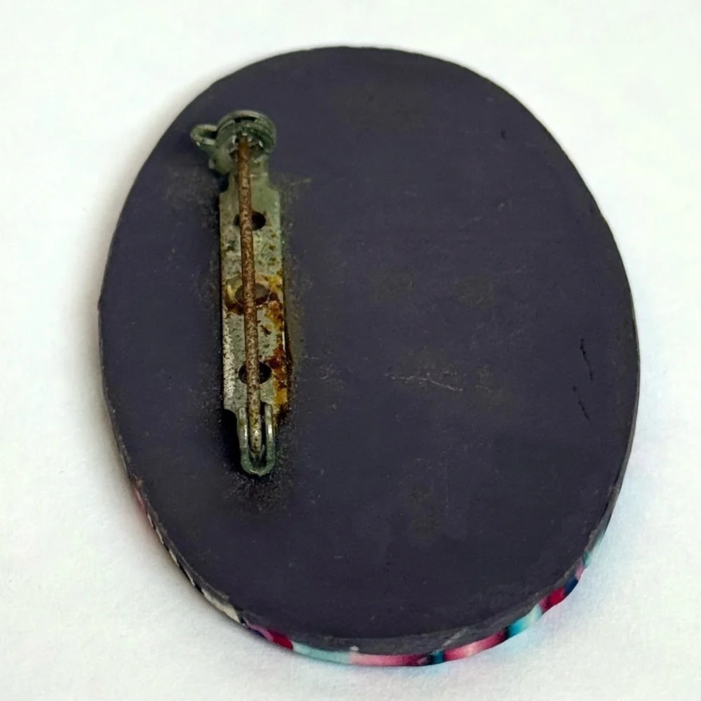 Bold Vintage 80s Abstract Polymer Clay Statement Brooch Pin